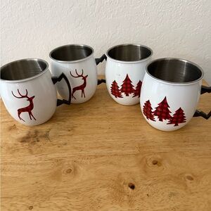 Festive Red and White Reindeer Mug Set